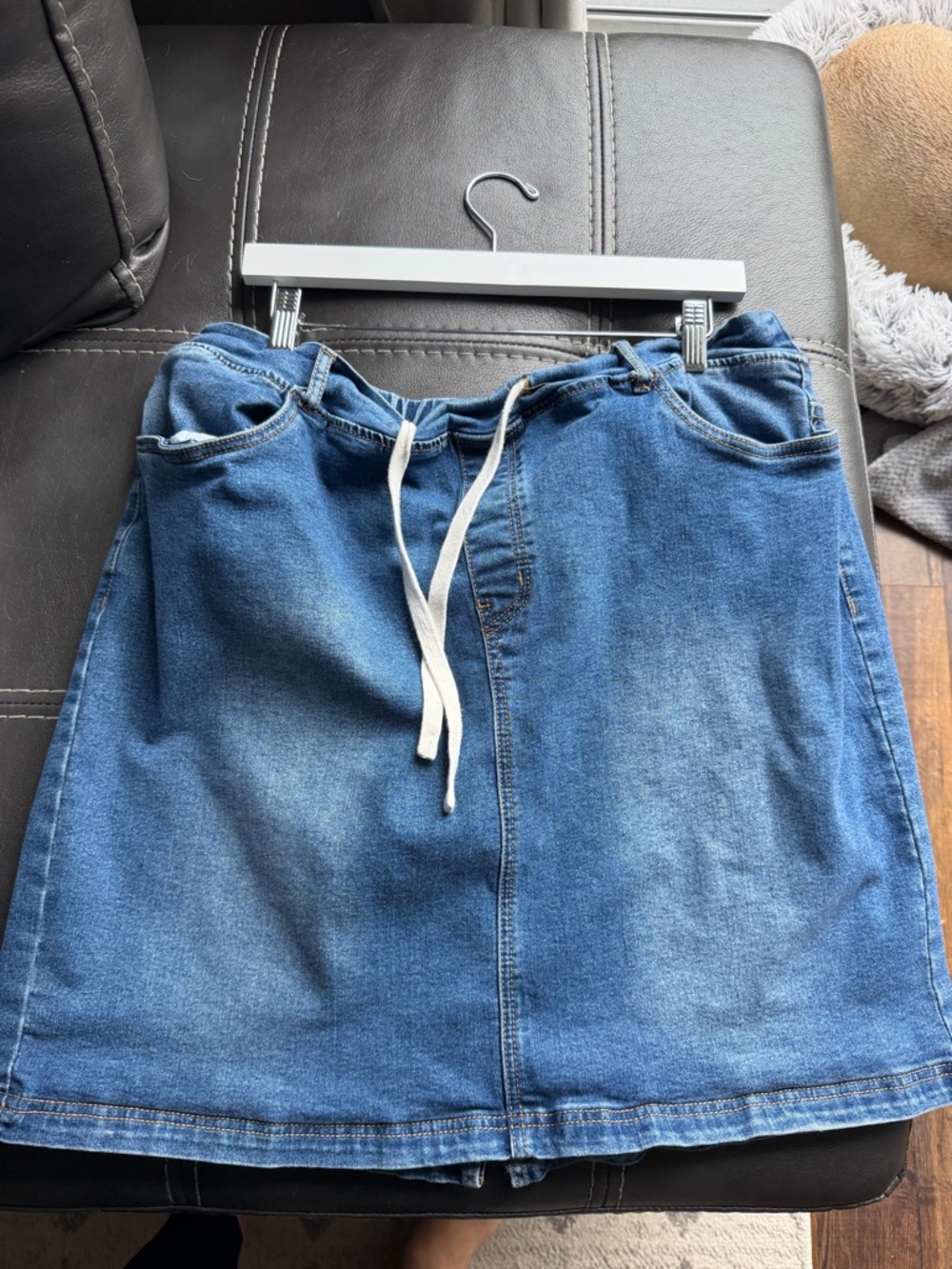 BloomChic Blue Denim A-Line Drawstring Skirt
